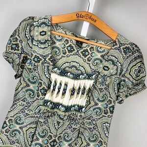 YASB You Are So Beautiful Silk Blouse Top Womens S Paisley Print Pleated Y2K